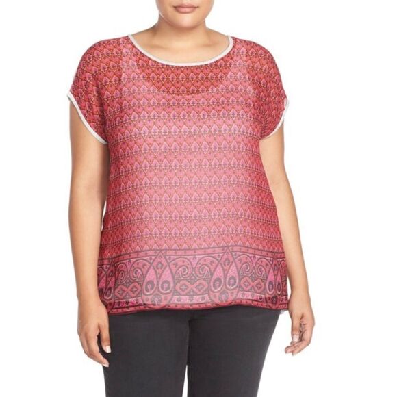 Two by Vince Camuto 1x boho magenta mixed media top - Picture 1 of 8